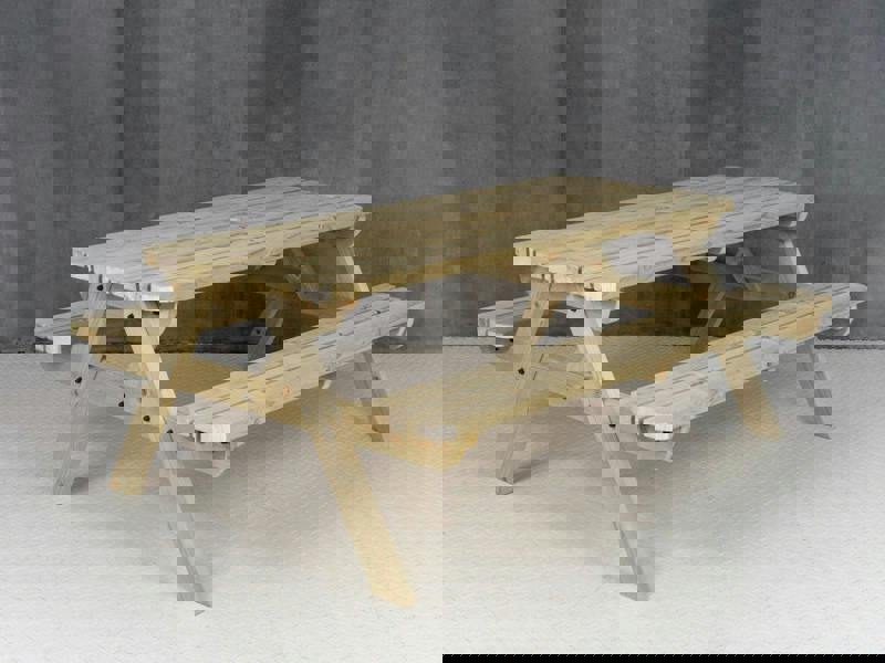 Fortem Rounded Pub Style Picnic Table and Benches Set - Wooden Outdoor Dining Set for Gardens, Patios, and Pubs