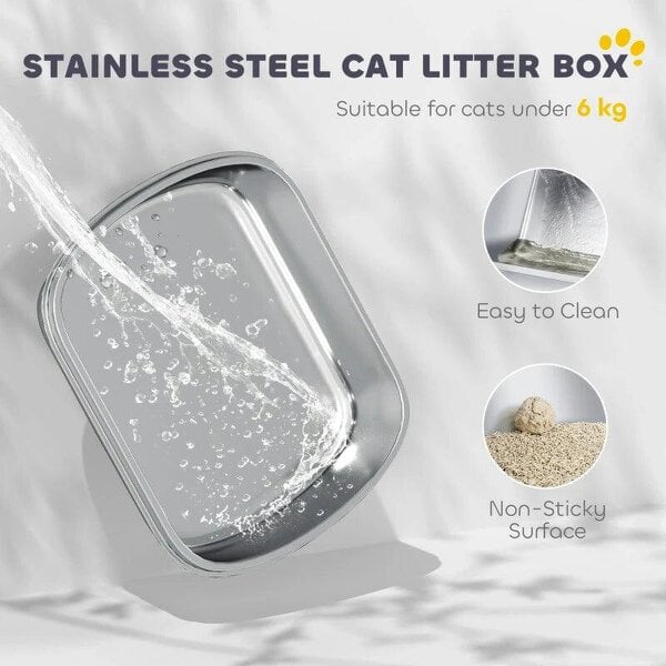 Large Stainless Steel Litter Box, Enclosed Metal Cat Litter Tray with Scoop, Deodoriser Bag, Front-Entry and Top-Exit