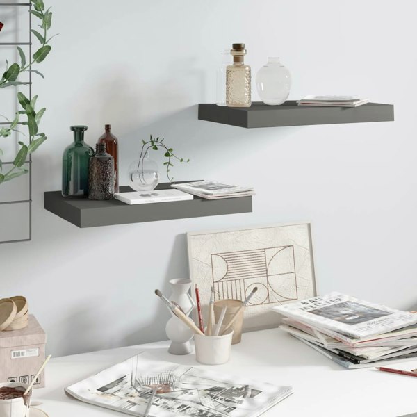 Berkfield Floating Wall Shelves 2 pcs High Gloss Grey 40x23x3.8 cm MDF