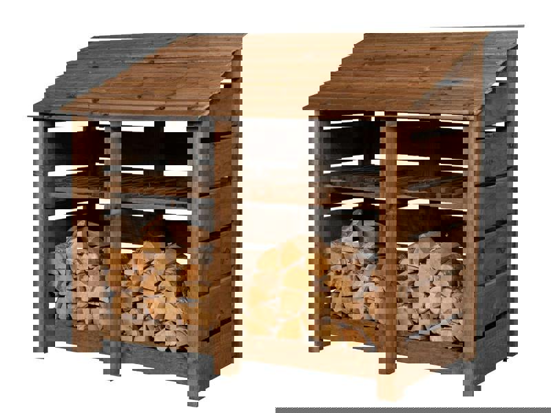 Arbor Garden Solutions Slatted Wooden Log Store with Shelf W-146cm, H-126cm or 180cm, D-88cm - Brown Finish