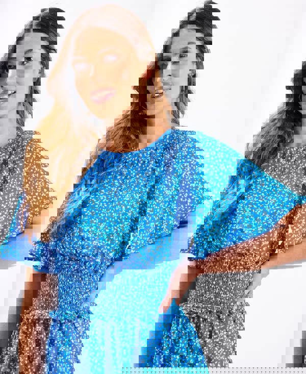 Needs No Label Blue Shirred Waist Mini Dress