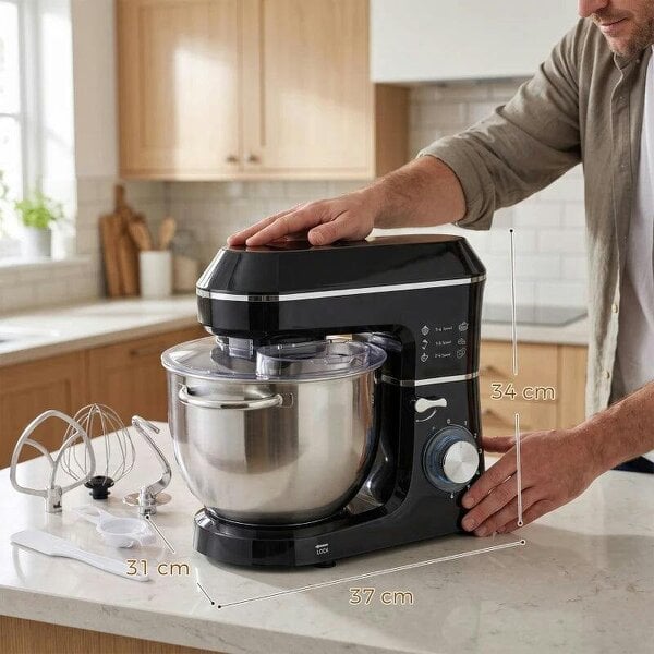 7 L 1400W 6-Speed Tilt-Head Food Mixer, Stand Mixer with Handle and Dough Hook, Black