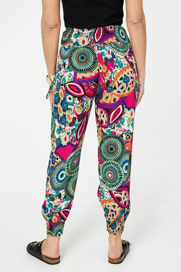 Pink | Abstract Shirred High Waist Harem Pants