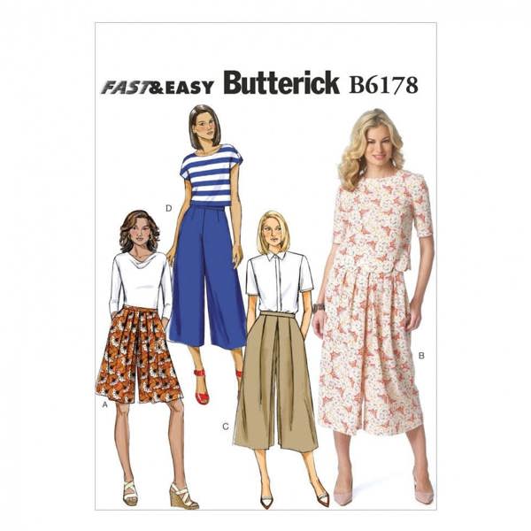 Butterick Sewing Pattern 6178, Shorts, Skirts for Women, 6-8-10-12-14 - Easy