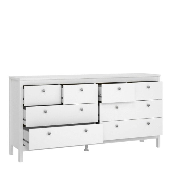 Wyld Haus Gossmere White Wooden Large Double Dresser 8 Drawers Silver Handles
