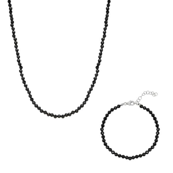 Spero London Black Naturel Spinel Sterling Silver Necklace Bracelet Set