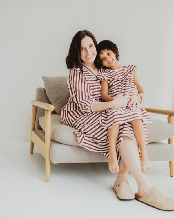 Clara Red Horizontal Stripe Print Midi Dress- image 1