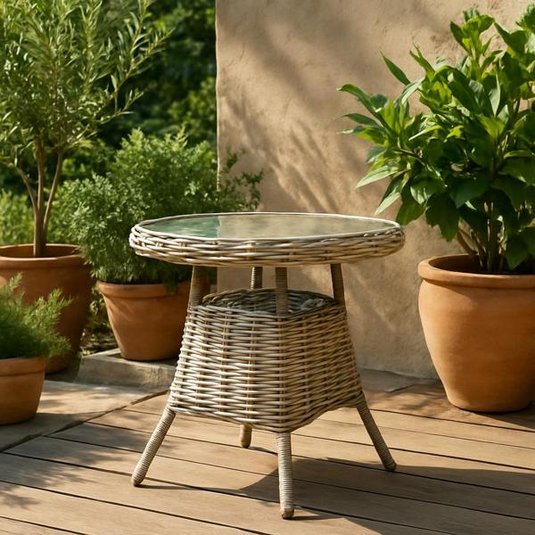Wyld Haus Costa Outdoor Wicker Round Bistro Table With Glass Top