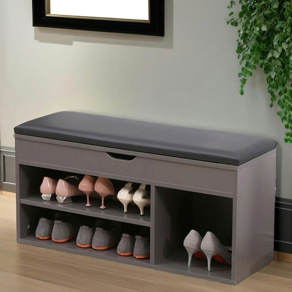 Rafaelo Mobilia Shoe Storage Bench 90CM Grey