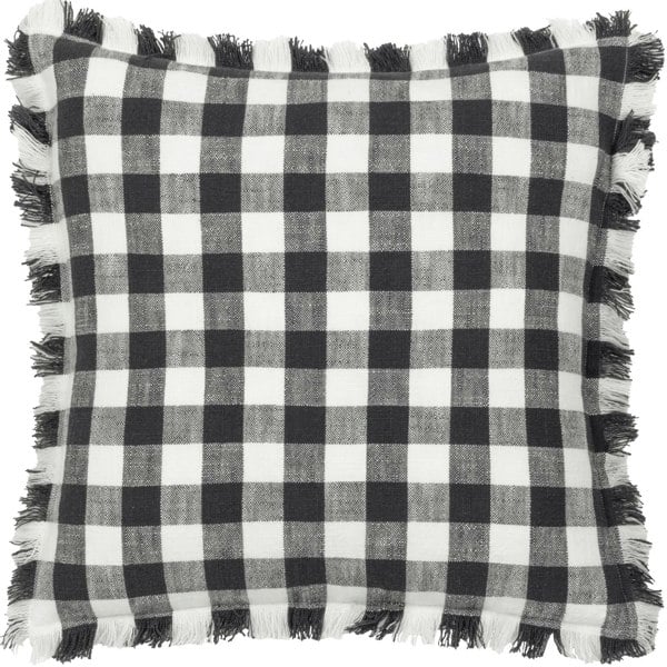 Yard Barton Fringed Checked Cushion Cover - Black