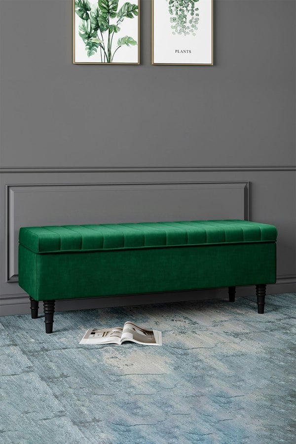 Living and Home Green Upholstered Storage Ottoman Entryway Bench