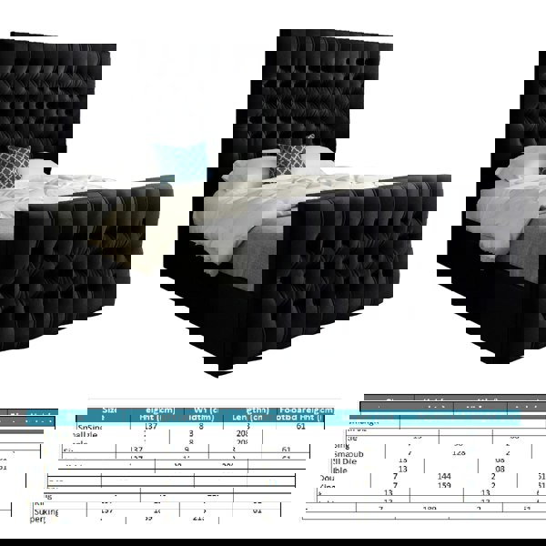 Casa Magna Novara Upholstered Soft Velvet Bed Frame - Black