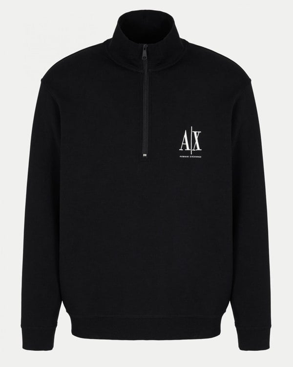 Armani Exchange Mens Embroidered A|X Logo 1/4 Zip Sweatshirt - Black UC001