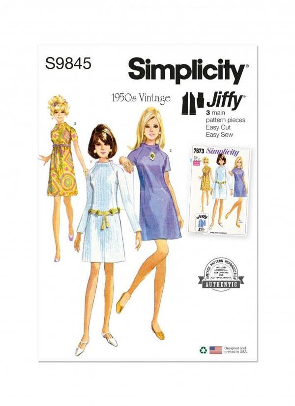Simplicity Sewing Pattern 9845, Dresses, Vintage Style for Women, K5 (8-10-12-14-16) - Easy