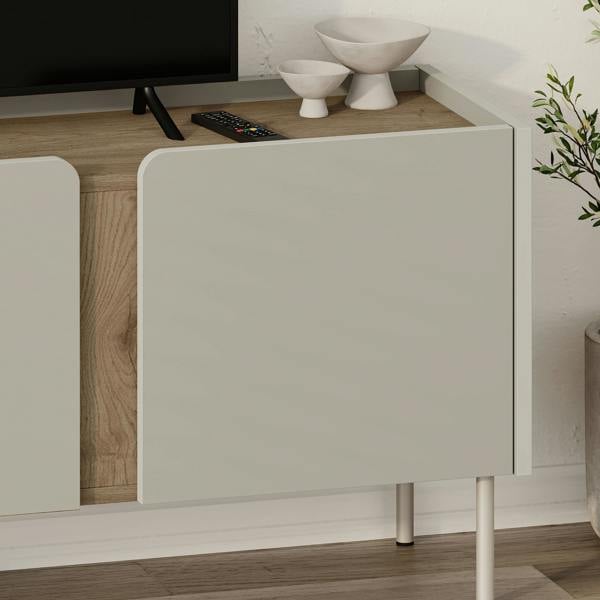Decortie Modern 140cm TV Stand Unit Up to 50" TVs, 3 Soft-Close Door, 5 Storage Cabinet Shelves, Metal Legs
