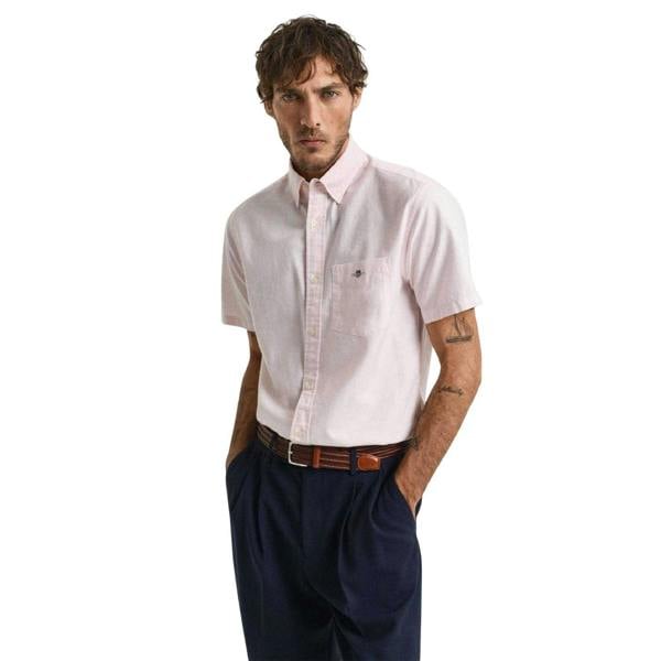 Gant Mens Classic Oxford Short-Sleeved Shirt - Pink - 