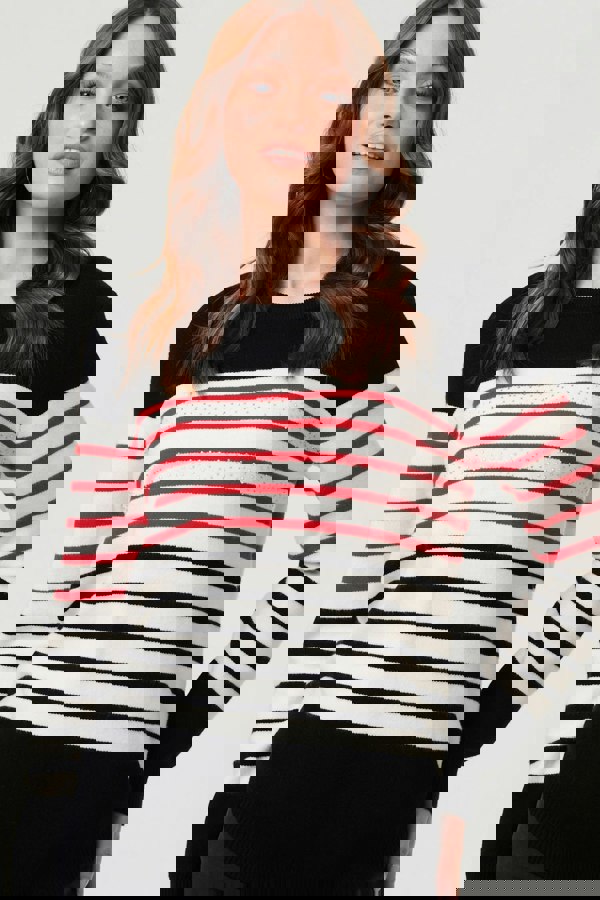 Black | Diamante Trim Striped Jumper
