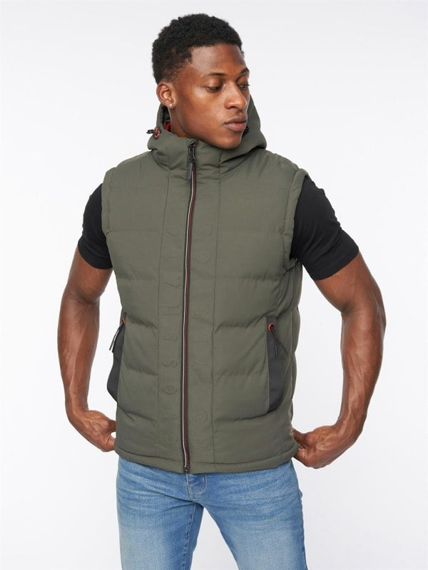 Crosshatch Kampnew Embossed Gilet Dark Olive
