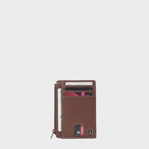 Assots London 'LYNN' Brown Real Leather Slim Credit Cardholder Case