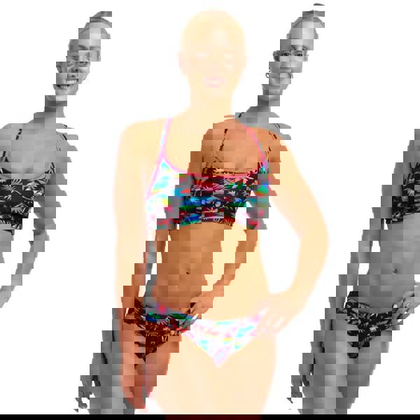 Funkita Lost Leaf Racerback sports top in black multi floral nylon spandex