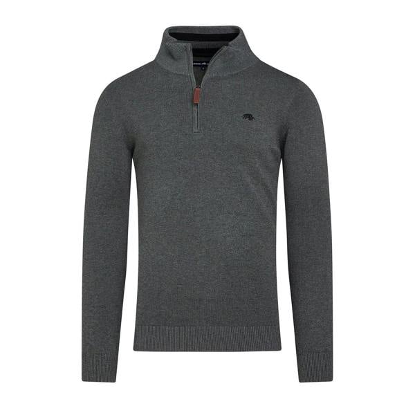 Raging Bull Mens Classic Knitted Cashmere Blend Quarter Zip Jumper - Charcoal