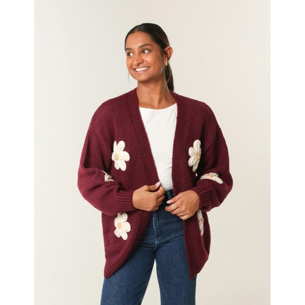 Blue Vanilla Daisy Large Flower Cardigan - Wine
