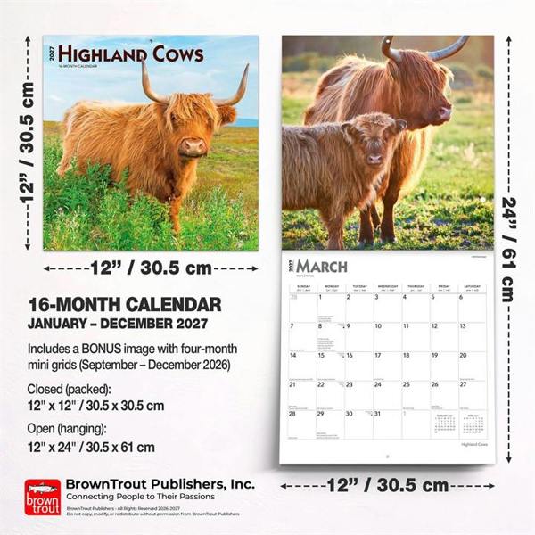 Highland Cows Calendar 2027, Wall Calendars, Month To View, Animals, Gift