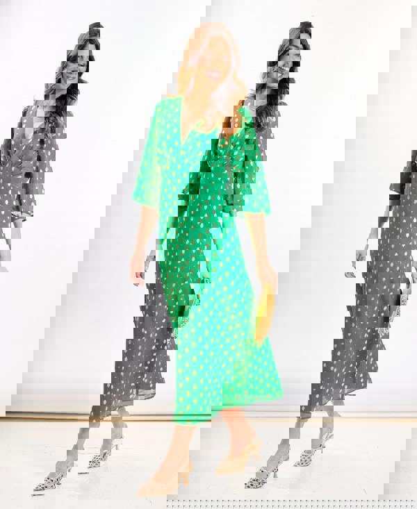 Green Foil Chiffon Midi Dress