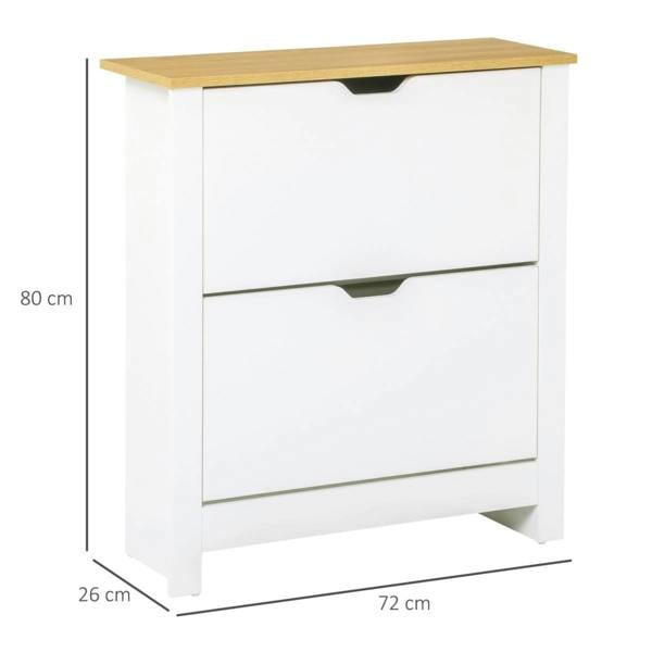 Dyzi 12 Pair Shoe Storage Cabinet 4 Shelves 2 Drawers White