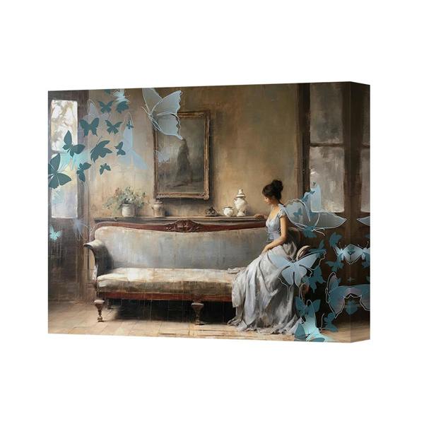 Benjamin Tate Design Handmade UK Contemporary Canvas Art Print Blue Butterflies And Woman
