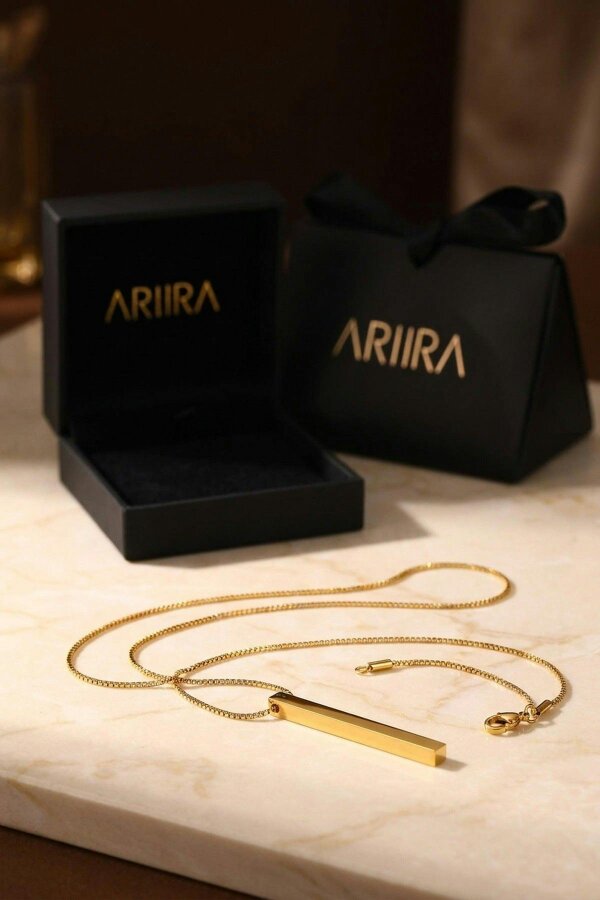 ARIIRA Devon Gold Tone Lariat Bar Pendant