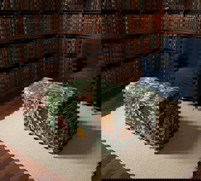 ISTOOLS Premium Green Floral Large Square Ottoman | Storage Footstool Pouffe UK