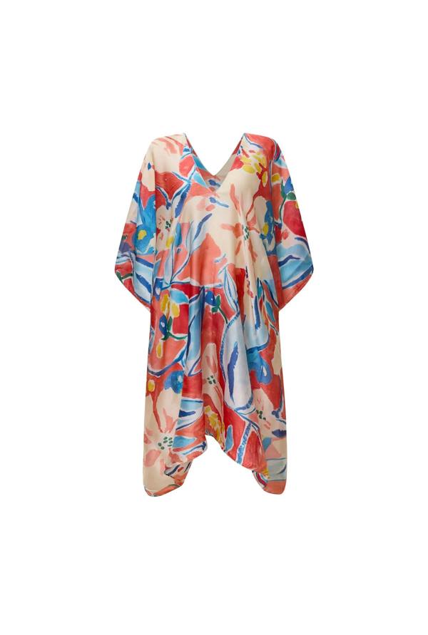 James Lakeland Red Abstract Floral Kaftan