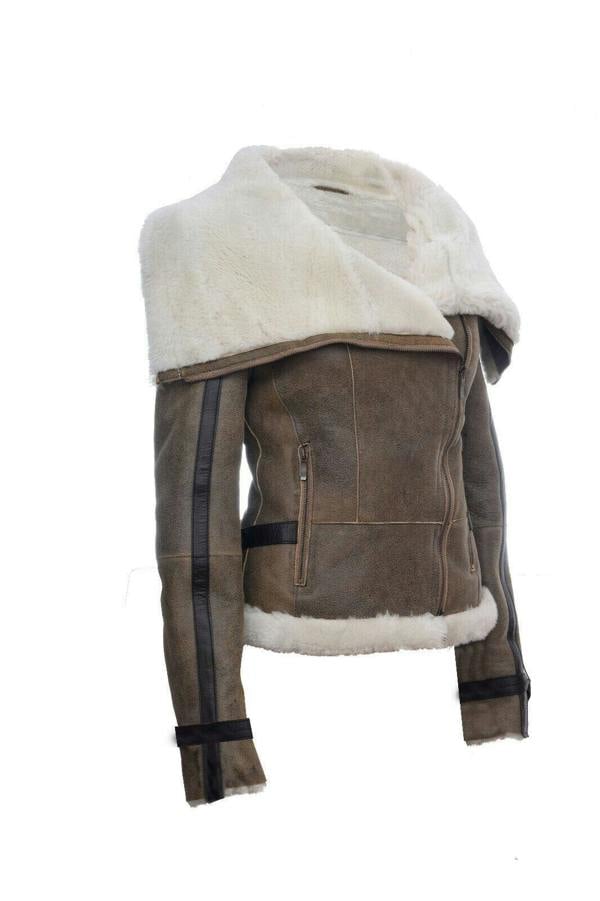 Infinity Leather Womens Merino Sheepskin Aviator Leather Jacket-Asmara