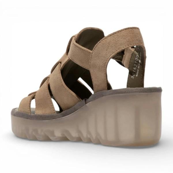 Fly London BAIC621FLY - Women’s Taupe Suede Leather Wedge Sandals