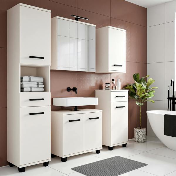 Furniture To Go Veris Bathroom Cupboard with 1 Door & 1 Drawer in Sand