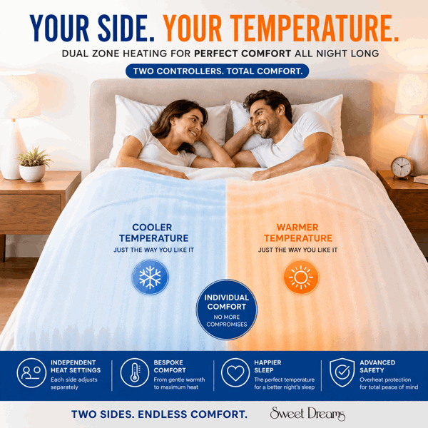 Sweet Dreams Electric Blanket Double Bed Size Machine Washable Elasticated Skirt - Overheat Protection