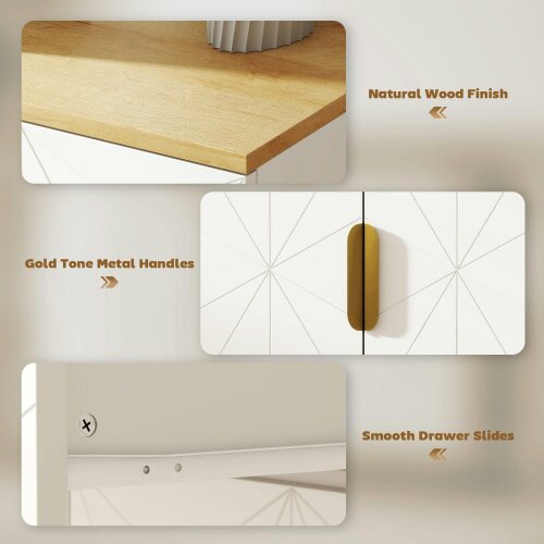 Wyld Haus Rilosa White Geometric Modern Sideboard Natural Top With Storage Drawer and 2 Doors