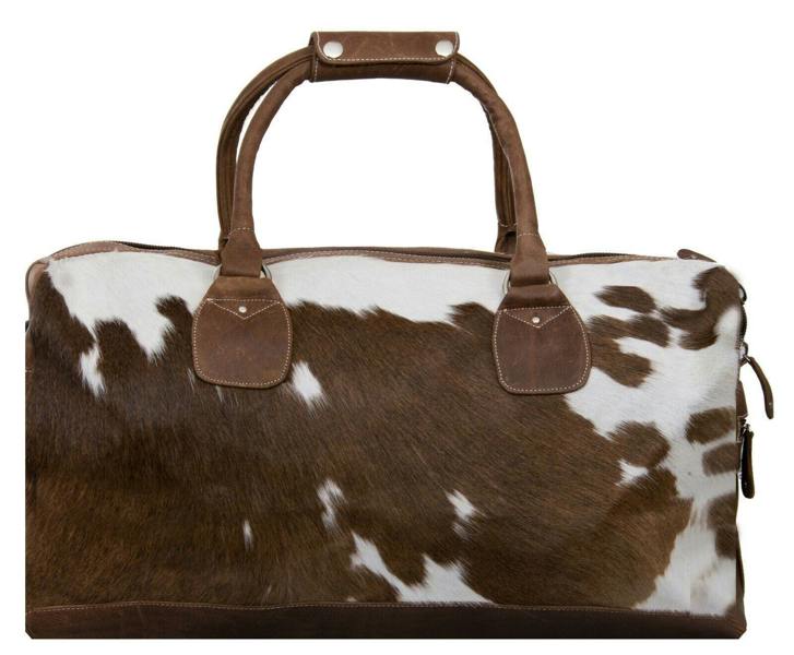 Infinity Leather Deluxe Leather Holdall  Bag Genuine Cowhide & Cow Fur Weekend Duffel Travel