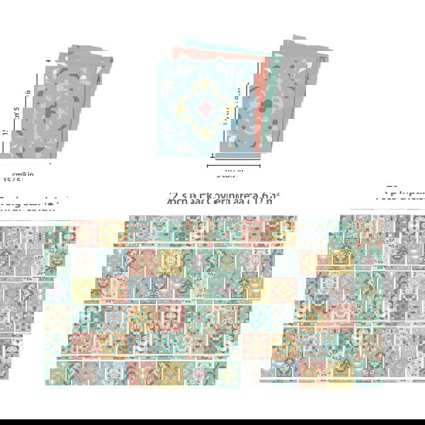 WT1558 - Marbella Colourful Spanish Wall Tile Sticker Set - 15 cm x 15 cm - 24 pcs