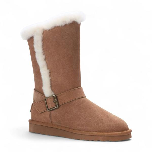 Infinity Leather Women's Genuine Sheepskin Suede Calf Winter Warm Boots - Redwood