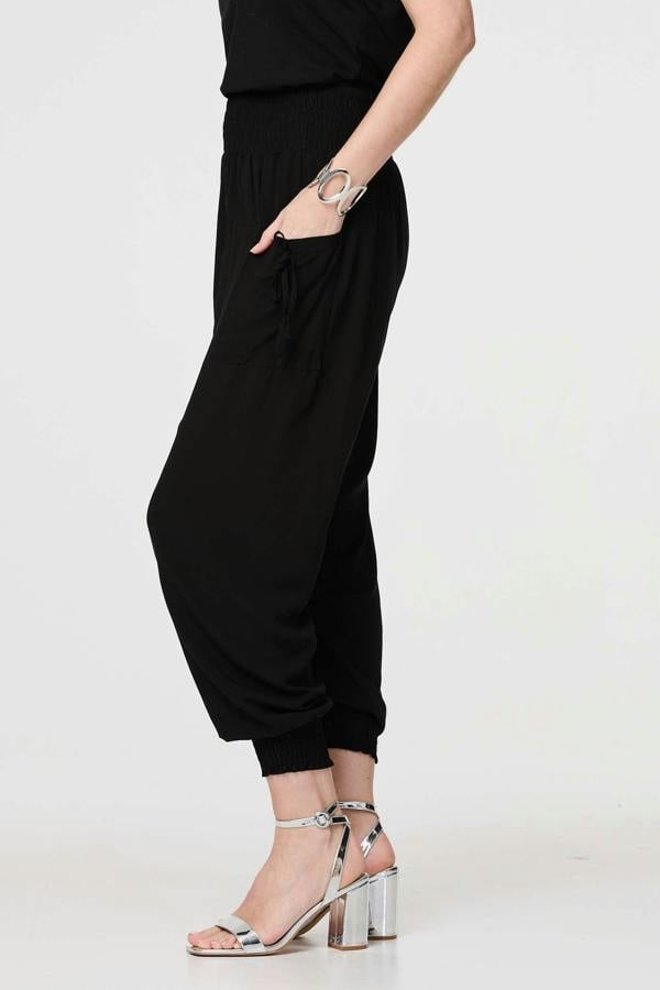 Black | High Waist Pull On Tapered Pants
