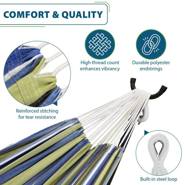 Vivere Double Cotton Hammock with Solid Pine Stand (260cm) - Oasis