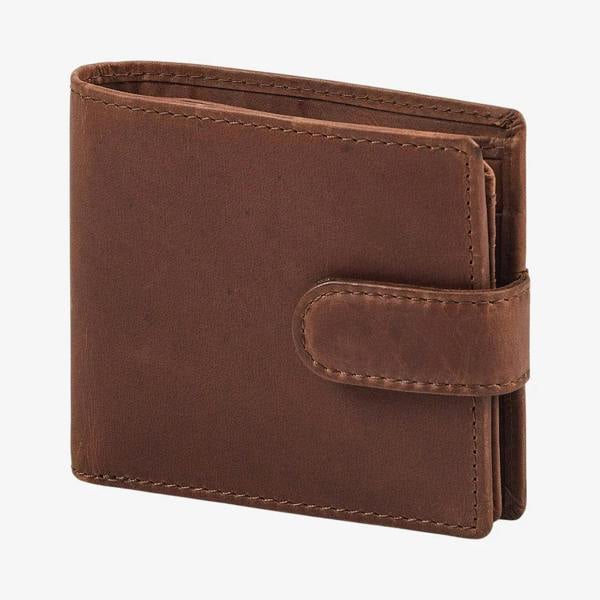 Cognac vintage leather wallet detailed stitching close up 