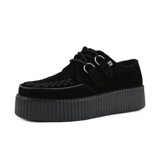 TUK Footwear TUK Viva High Creeper Black Suede Platform Lace-Up Goth Shoes - AV7757