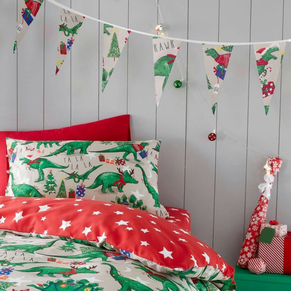 Festive Dinosaur Christmas Bunting - Happy Linen Company