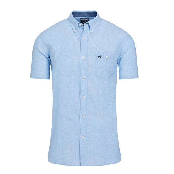 Raging Bull Mens Classic Linen Short-Sleeved Shirt - Sky Blue