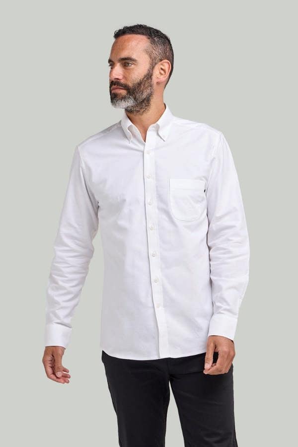 White Button-Down Collar Washed Oxford Shirt