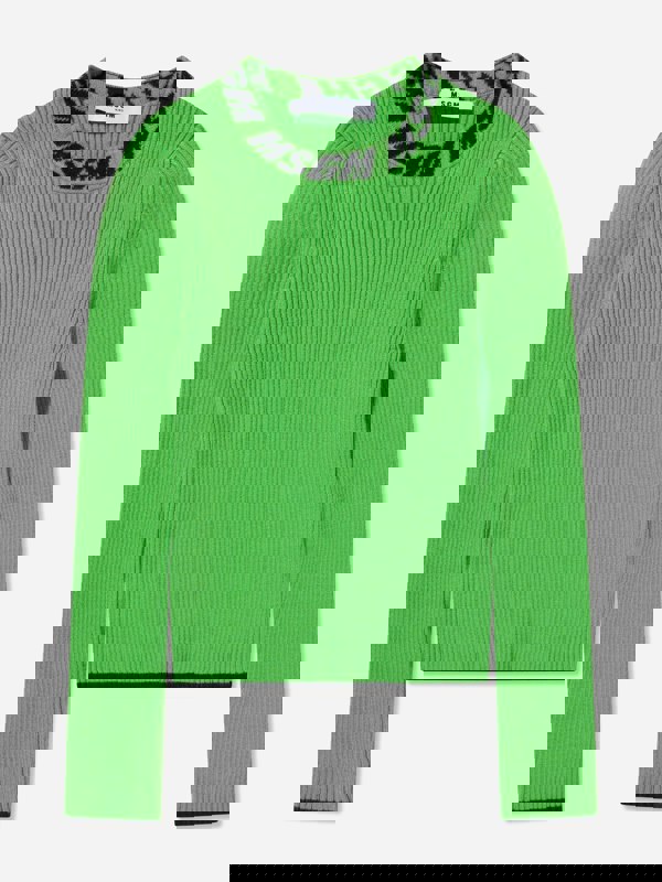 MSGM Girls Rib Knitted Turtleneck Jumper in Green