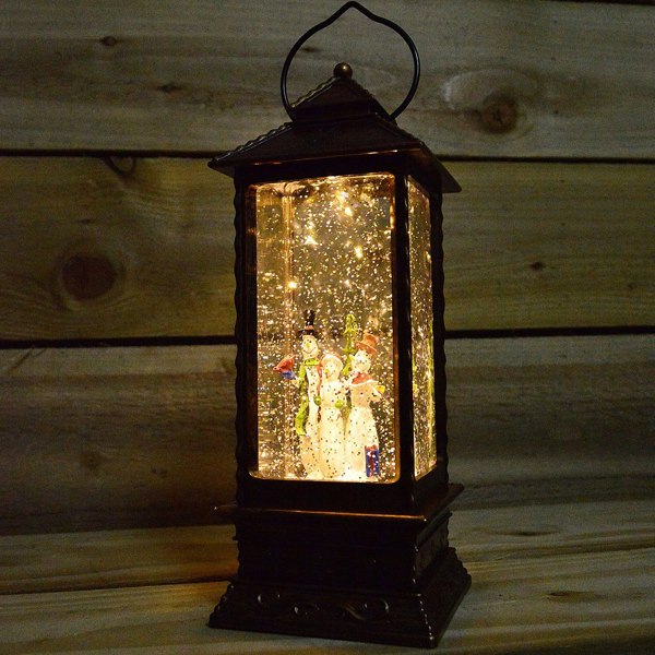 Samuel Alexander 27cm Premier Glitter Water Spinner LED Lantern Christmas Decoration with Snowman Scene